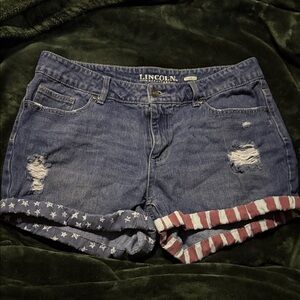 Lincoln Women's Distressed Denim Shorts with Star and Stripe Cuffs